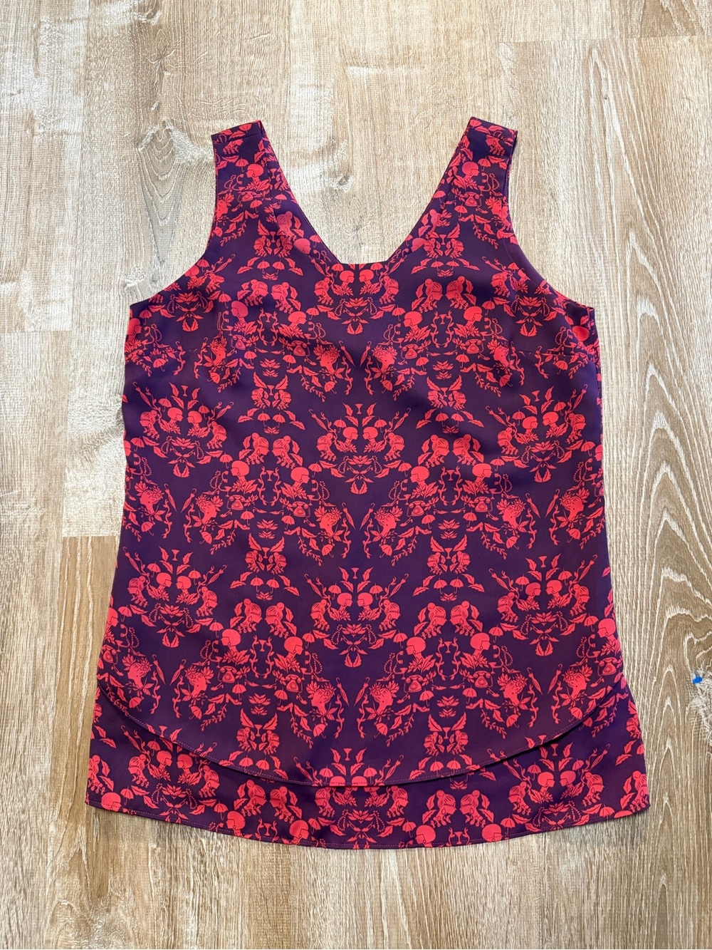 Cabi Style 3258 Women’s Small Purple Coral Novelty Print Layered Back Tank Top
